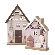2er Set LED Holz Haus Lichthaus grau Laterne Weihnachtsdeko Holzhäuser b166