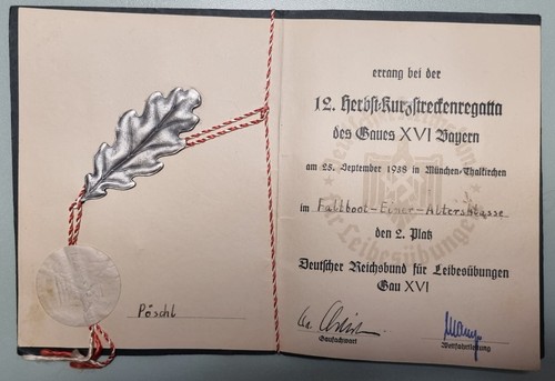 1938 siegerurkunde faltboot - 1938,