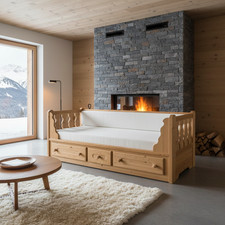 Voglauer Holzsofa Schubladensofa Couch Holz Massivholz Gästebett Tagesbett Gold