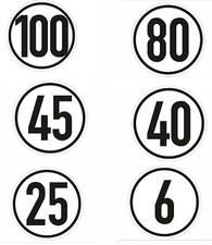 Geschwindigkeitsaufkleber - Geschwindigkeitsschild 6 - 25 - 40 - 45-80- 100 km/h