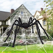 Halloween Deko Outdoor Spinne Horror Garten Riesenspinne Set mit Spinnennetz DHL