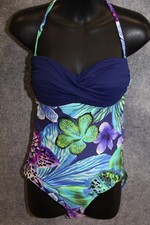 BADEANZUG SCHWIMMANZUG  GRÖSSE 40 B DUNKELBLAU MIT BLUMEN  SCHAUMSTOFF