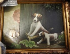 Ölbild Jagdhunde Welpen mit