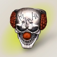 Ring Fingerring Punk Clown Totenkopf Schädel Statement rot/silber Gr.: 8