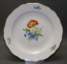 Meissen, Dessertteller, Neuer Ausschnitt, Bunte Blume ,Goldrand,1. Wahl, Ø 18 cm