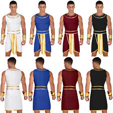 DE Herren Ägyptisches Pharao Kostüm Ärmelloses Ägypter Kleid mit Manschetten