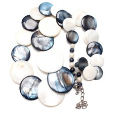 Halskette Collier Perlmuttkette runde Scheiben,weiss/anthrazit Muschelkette 