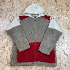 Vintage Napapijri Fleece Sherpa Hoodie Sweatshirt Flagge Grafik Braun L