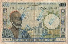 West African States Senegal 5000 Francs 1961-1965 P704Ki Fine (Annule)