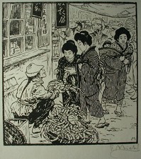 Ferdinand MICHL (Prag 1877 - 1951 Wien) Krabbenverkäufer in Japan