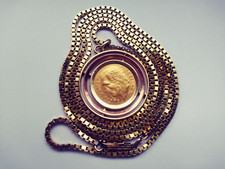 5 Pesos 1920, Mexico, Gold-Anhänger mit Kette,  M. Hidalgo, TOP-Zustand