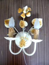 Florentiner 2-flammige Wandlampe Lampe Wandleuchter Blätter Blüten Metall beige