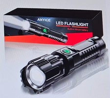 1 x wiederaufladbares LED-Taschenlampen mit Teleskop-Zoom, Lithium-Batterie, USB