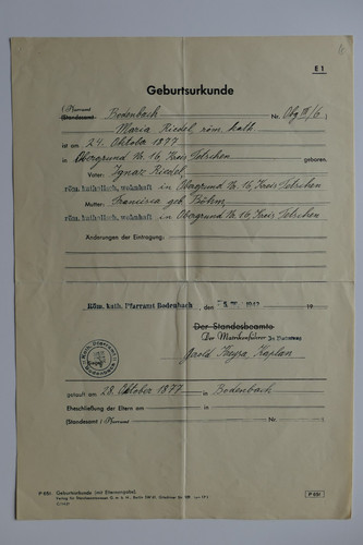 Bodenbach geburtsurkunde - bodenbach:,