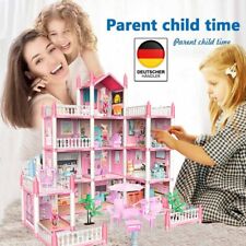 4 Etagen 11Zimmer Puppenhaus mit Möbeln und Zubehör inkl. kleine Puppe LED Licht