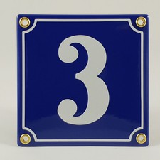 Emaille Hausnummer 3 Blau