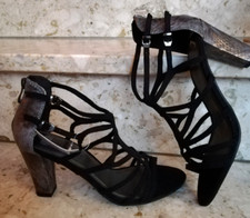 NEU Marco Tozzi Riemchen Sandalen Gr.40 High heels schwarz silber Schlange