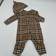 Burberry Baby Beige Kariert Strampler Anzug Und Mütze 2 Teiliges Set Unisex UVP 270£