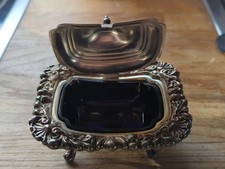 Antike englische Senfdose EPNS Kobaltblau Glas Rokoko Silberoptik TOP!