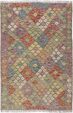Kelim Teppich Orient Perser Rug Kilim Bunt Ghazni Schurwolle Naturfarben Design