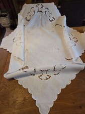 Schöne Tischdecke Handarbeit Weiß Richelieu Baumwolle/leinen Bogenrand 