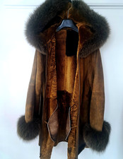 Traumhafter  F.F.G. PARIS  Lammfellmantel Gr.40 Kapuze Pelzmantel XXL  Blaufuchs