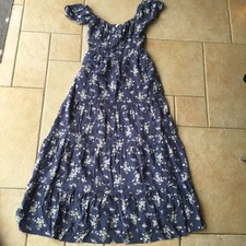Sommerkleid  Gr. S Damen kurzarm Blau Weiß Blumen Hollister Lang