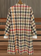 Rollkragen-Pulloverkleid - Langarm, Hahnentritt-Muster, H-Silhouette, Herbst