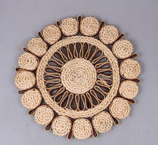 Topfuntersetzer Untersetzer Bast Rund 70er Jahre Vintage, creme-braun