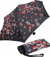 Regenschirm Damen Taschenschirm Super Mini klein leicht flach stabil Hearts rot