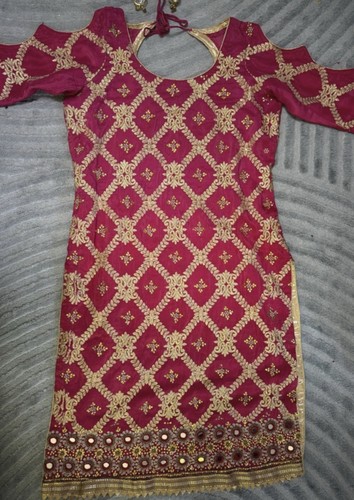 3pcs red golden indian - golden, suit