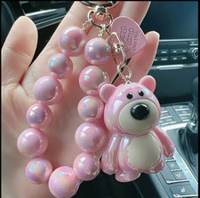 Schlüsselanhänger- Tasche Schmuck - Perlen Teddybär-Rosa - Ideal für Geschenk