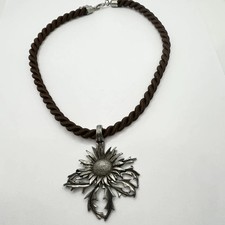 6354 Vintage Trachtenkette Herzanhänger mit Edelweiß 43cm