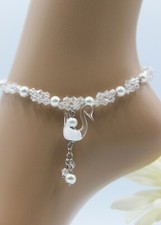 Glass Jewels Edelstahl Fußkettchen Lampwork Perlen Schwan Hochzeit Braut #JA041