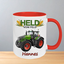 Personalisierte Tasse „Held vom Feld“ – Traktor (Fendt-Style) – mit Wunschname
