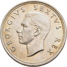 FITZ Südafrika George VI. 1936-1952 5 Shillings 1948 Springbock Silber °TCH83