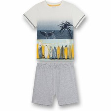 Sanetta Jungen Schlafanzug kurz Weiss Hellgrau Surf Ocean Print 98 - 140 NEU