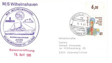 Schiffspost MS WILHELMSHAVEN Schiffspoststempel Wilhelmshaven-Helgoland 1981