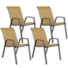 PE Rattan Gartensitzgarnitur Stapelstühle Hochlehner Armlehnen kompakt 4tlg khaki