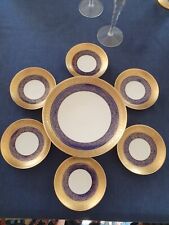 AOFI Porzellan Manufaktur Bavaria Ätzdekor Teegebäck-Set kobalt-blau mit Gold