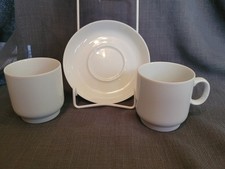 Kaffeetasse und Untertasse,  Thomas Geschirr, schlicht, weiß, 3 teilig