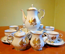 Fine China Lichte Porzellan Kaffeeservice 21-teilig neuwertig goldene Rose