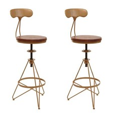 B-Ware 2er-Set Barhocker MCW-N18, höhenverstellbar drehbar, braun, Gestell gold