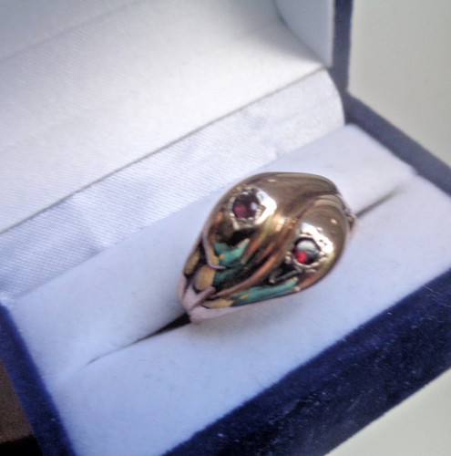 Gold granat schlange ring - schlange,