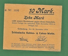04 277 Notgeld Gottesberg (Walbrzych) Schlesische Kohlen- & Cokes-Werke 10 Mark