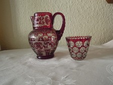 Roter Kristallkrug mit Becher Biedermeier
