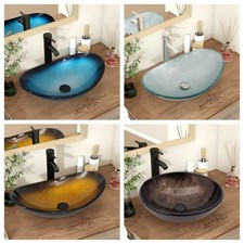 Waschbecken Glas Aufsatzwaschbecken Hand Waschtisch Waschschale Küche Bad Set DE