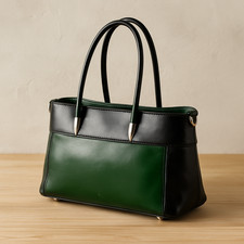 Vintage Lederhandtasche Grün Schwarz Made in Italy – Echtleder Schultertasche