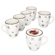 6x Olove Kaffeebecher 300ml Steingut Schneeflocke Weihnachten Winter Tee-Tasse