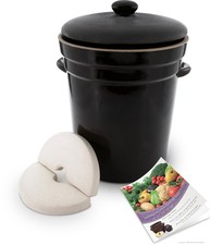 KERAZO 8 L Keramik Gärtopf Einlegetopf Rumtopf mit Deckel und Stein, dunkelbraun